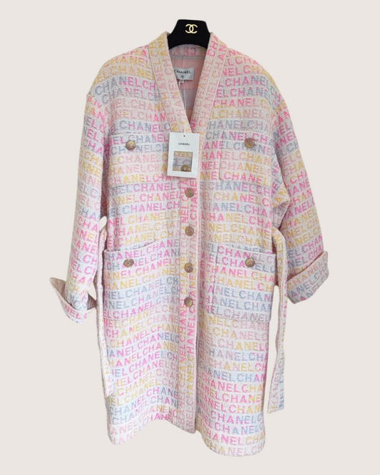 Chanel 24C Belted Logo Coat Pink, White, Multicolor FR 34
