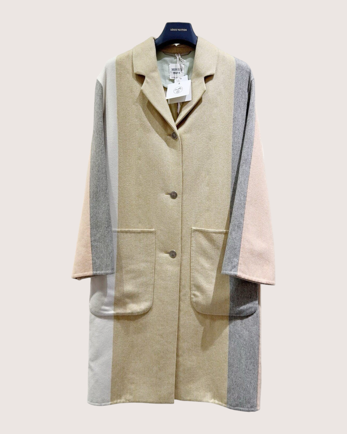 Hermès Wool Colorblock Coat Beige/Ecru, Pink, Grey, Multicolor FR 34