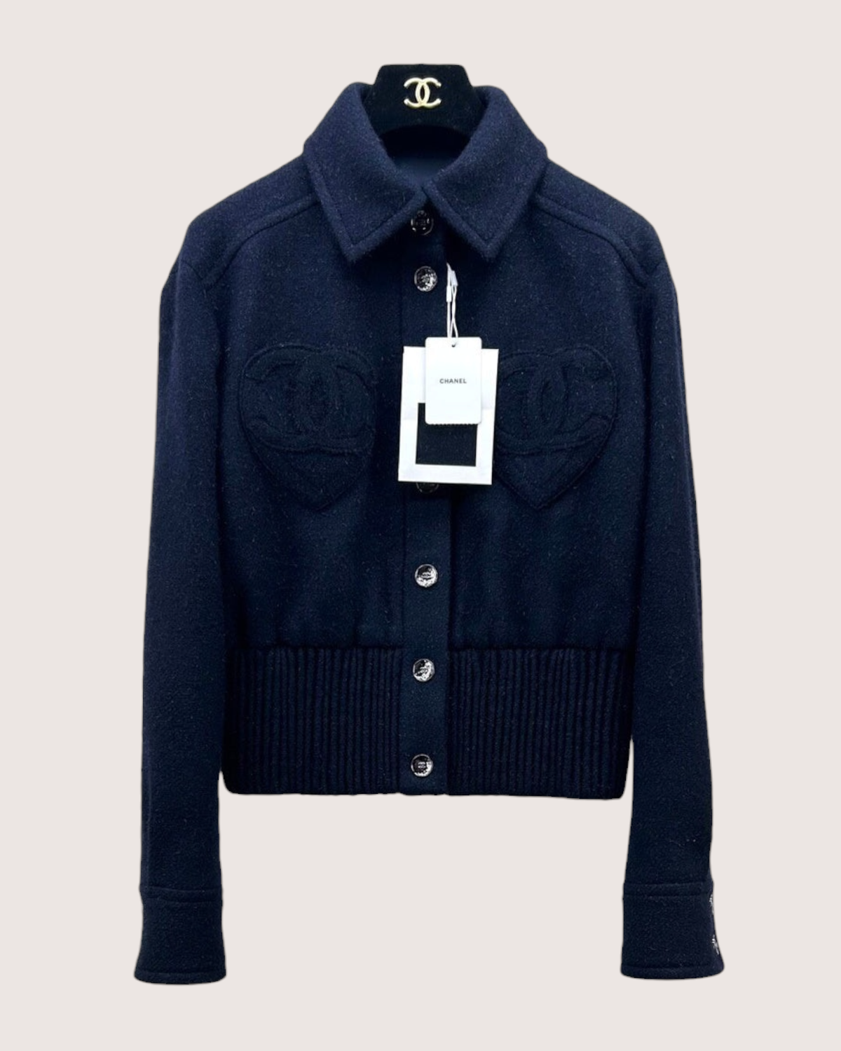 Chanel 25B Wool CC Heart-Pocket Jacket Navy FR 34