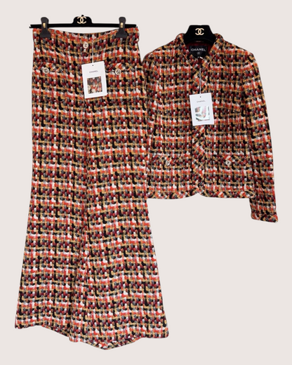 Chanel 23A Tweed Jacket & Trousers Set Orange, Black, Multicolor FR 34