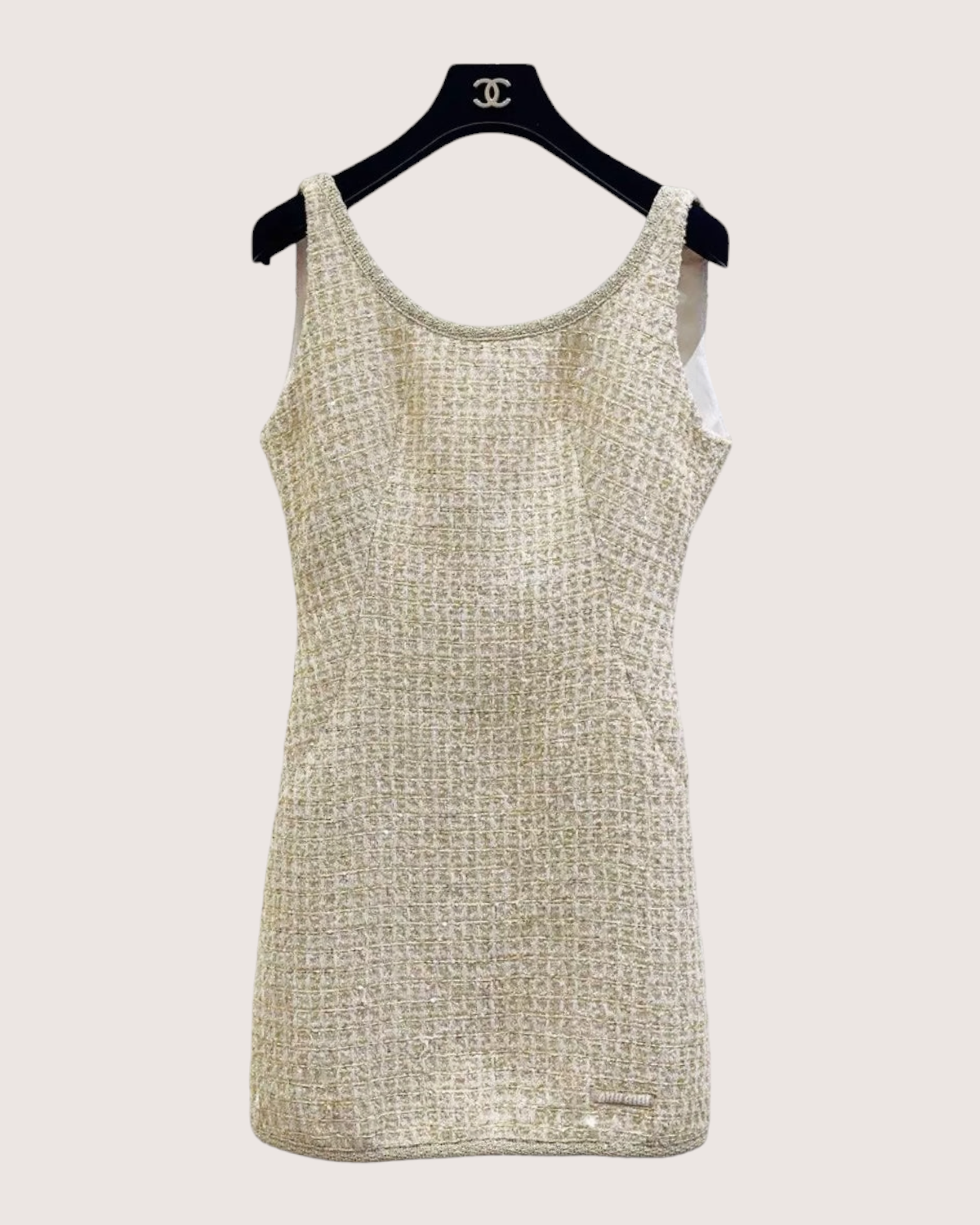 Miu Miu Tweed Sequin Mini Dress Beige/Ecru, Gold