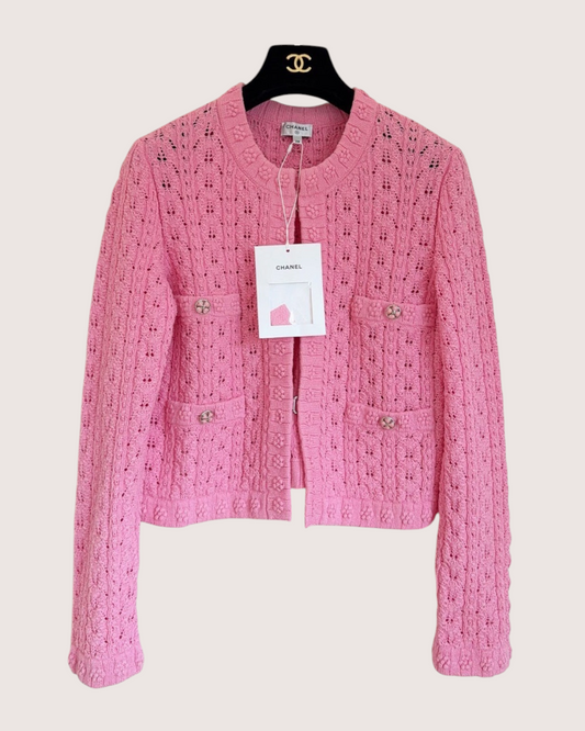 Chanel 24P Camellia Four-Pocket Cardigan Pink FR 38