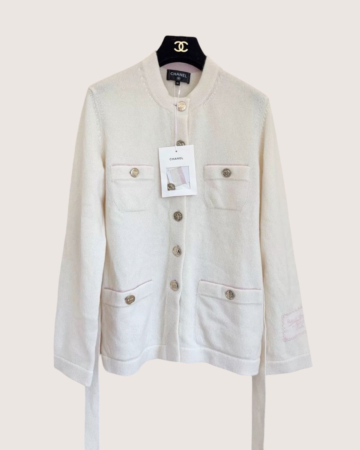 Chanel 25B Long-Sleeve Tie Jacket White FR 36