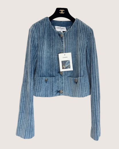 Chanel 25K Shimmer Corduroy Jacket Blue FR 42