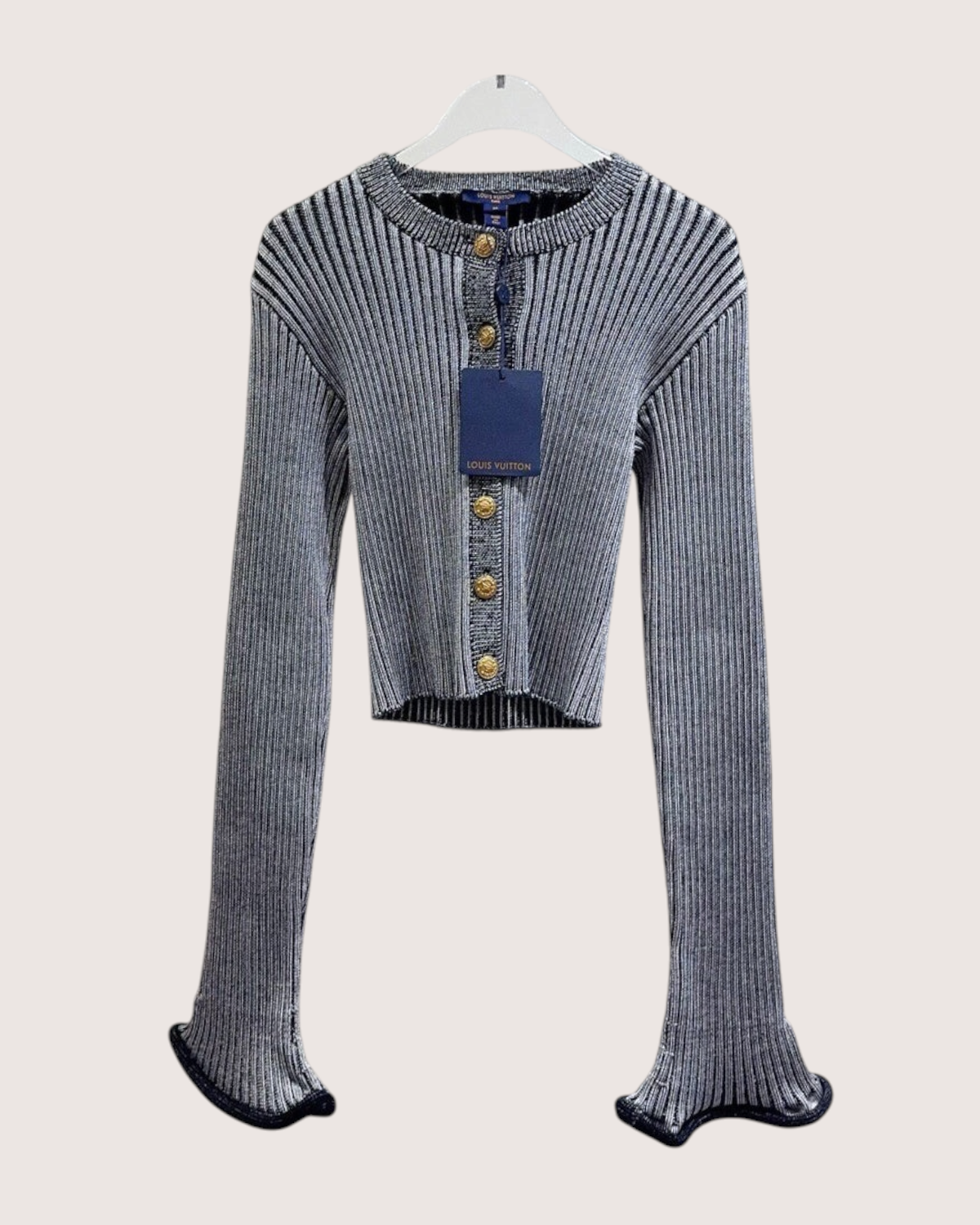Louis Vuitton Wool Cropped Ribbed Flared-Cuff Cardigan Grey, Black FR 38