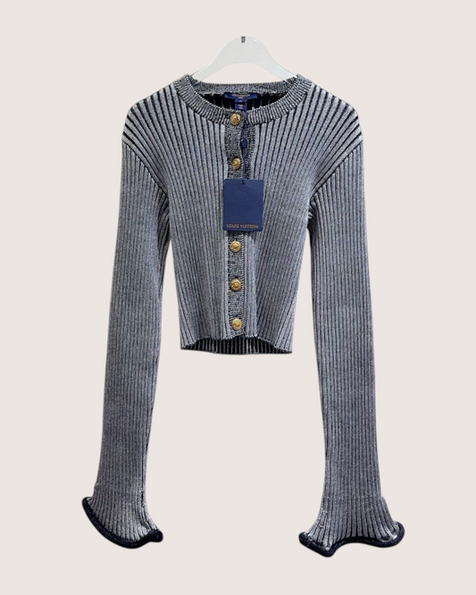Louis Vuitton Wool Cropped Ribbed Flared-Cuff Cardigan Grey, Black FR 38