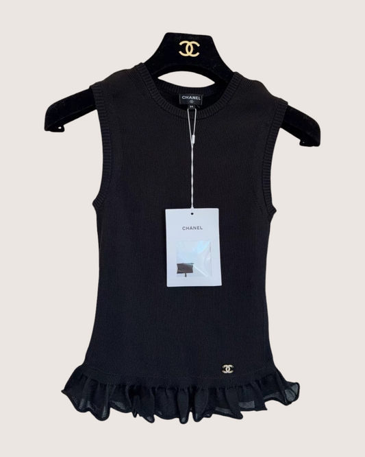 Chanel 23S CC Ruffle-Hem Vest Black FR 34