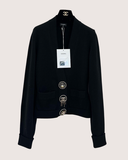 Chanel 22A Cashmere V-Neck Cardigan Black FR 34