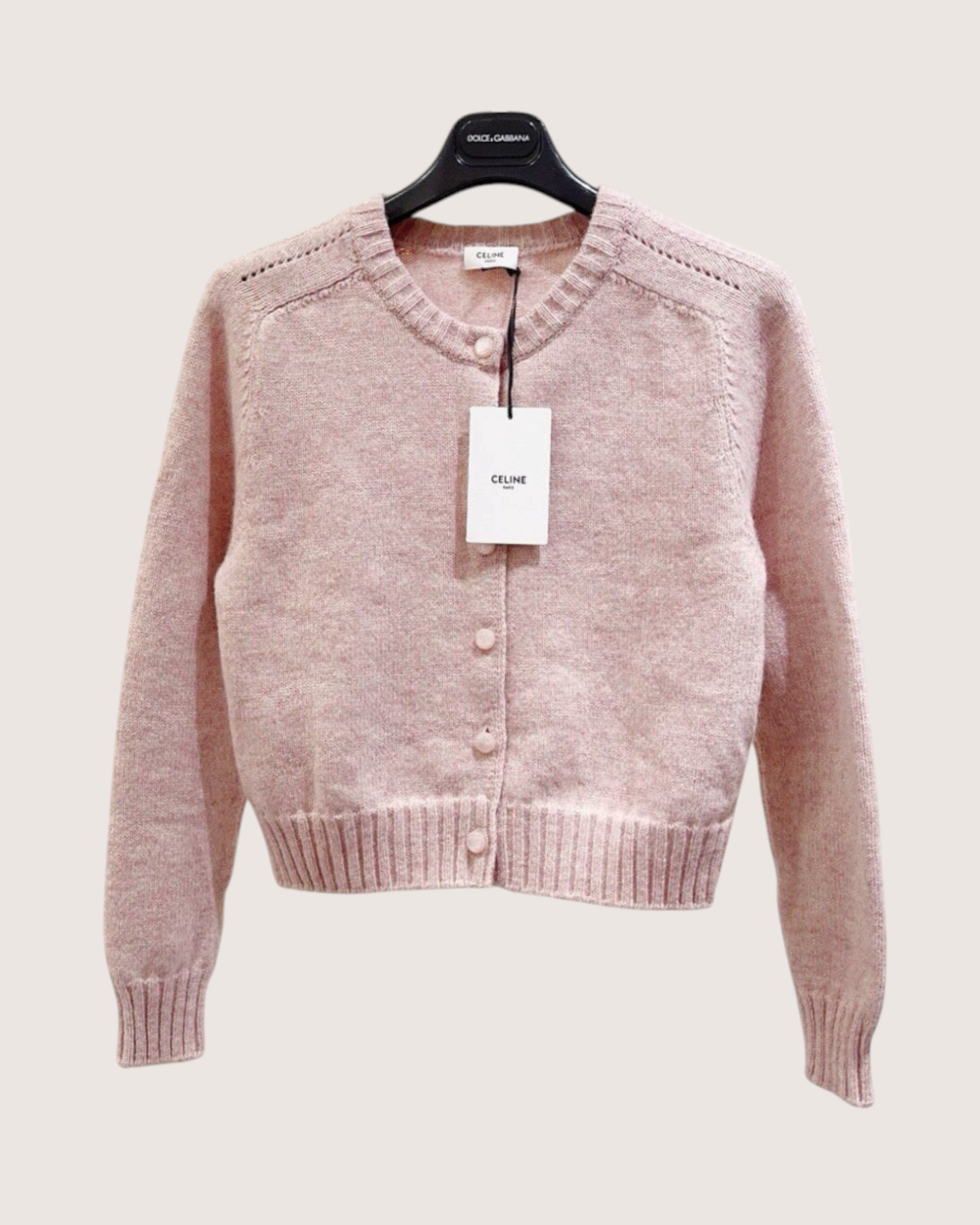 Celine Wool Cropped Cardigan Pink FR 38
