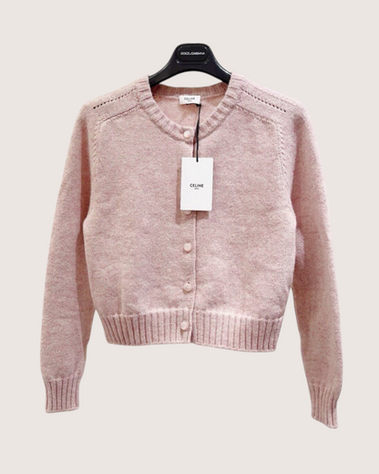 Celine Wool Cropped Cardigan Pink FR 38