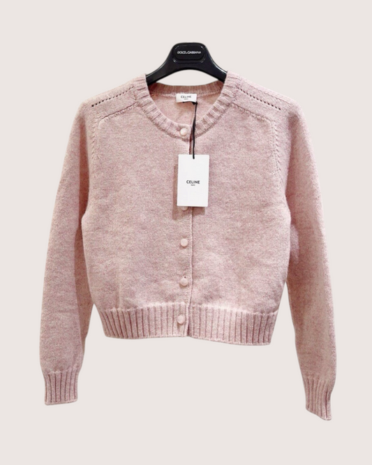 Celine Wool Cropped Cardigan Pink FR 38