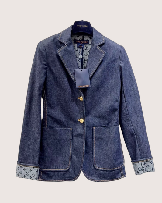 Louis Vuitton Monogram-Cuff Denim Jacket Blue FR 34