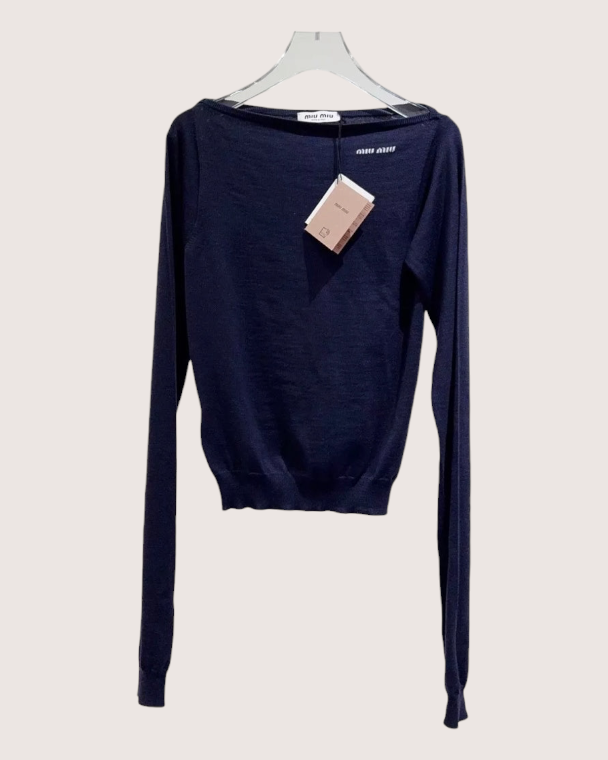 Miu Miu Off-Shoulder Wool Top Navy FR 38