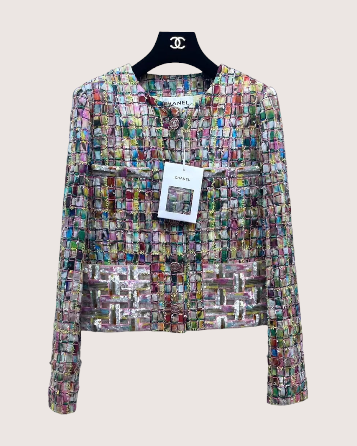 Chanel 21P Sequin Tweed Jacket Multicolor FR 34