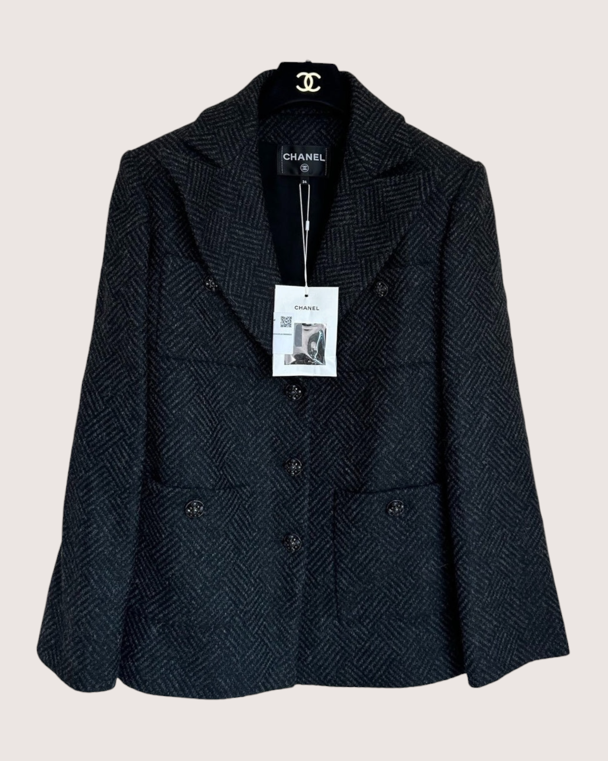 Chanel 24K Four-Pocket Tweed Jacket Grey FR 34