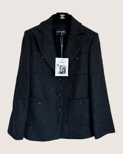 Chanel 24K Four-Pocket Tweed Jacket Grey FR 34
