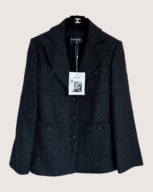 Chanel 24K Four-Pocket Tweed Jacket Grey FR 34