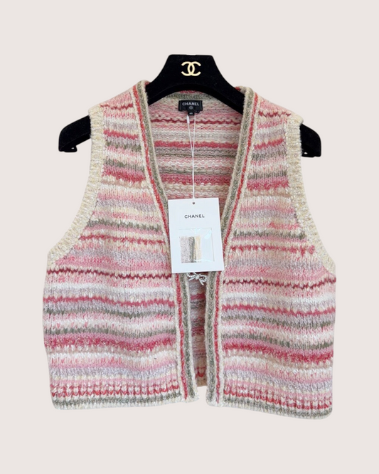Chanel 24B Cashmere Striped Vest Pink, Beige/Ecru, Multicolor FR 36