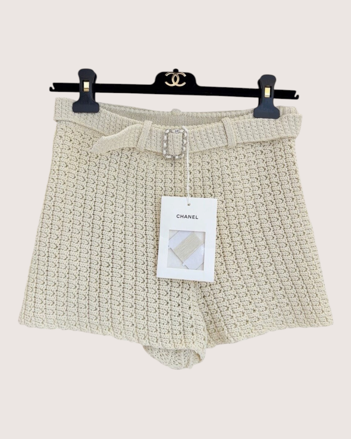 Chanel 25C Crochet Belted Shorts Beige/Ecru FR 34