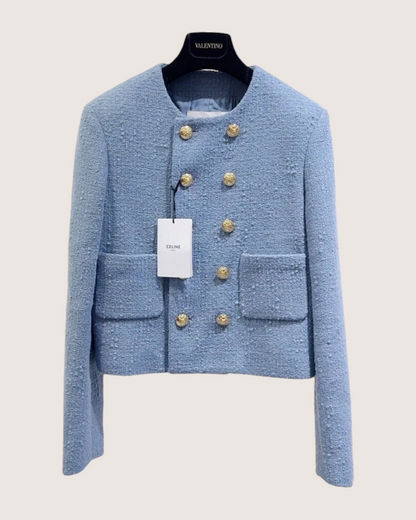 Celine Tweed Double-Breasted Jacket Blue FR 40