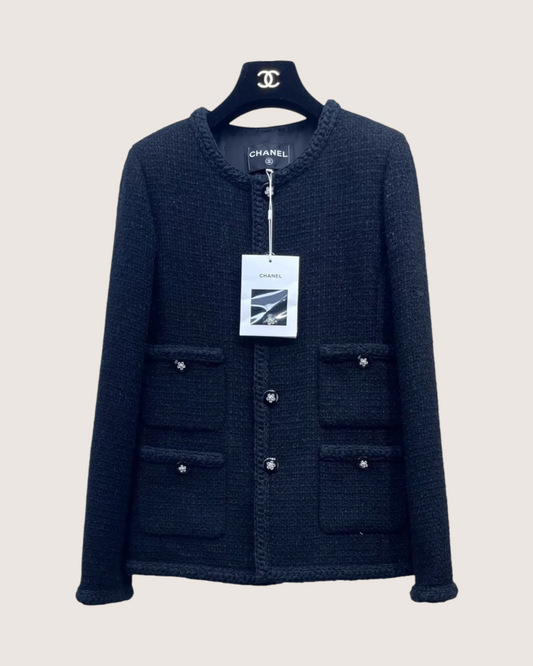 Chanel 23K Four-Pocket Tweed Jacket Black FR 34