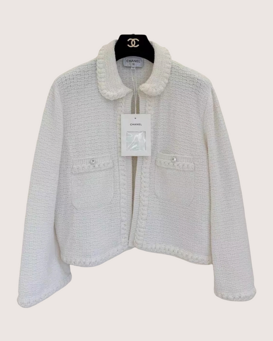 Chanel 25P Collared Tweed Jacket White FR 42