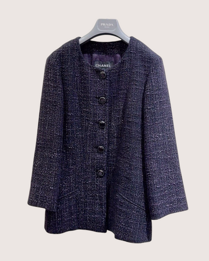 Chanel 12A Collarless Tweed Jacket Black, Purple, Multicolor FR 36