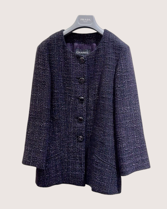 Chanel 12A Collarless Tweed Jacket Black, Purple, Multicolor FR 36