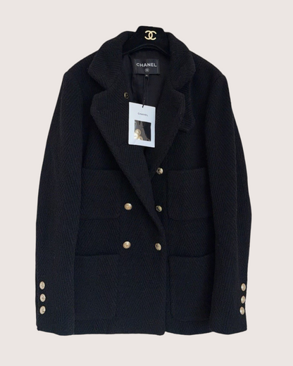 Chanel 20K Double-Breasted Tweed Jacket Black FR 40