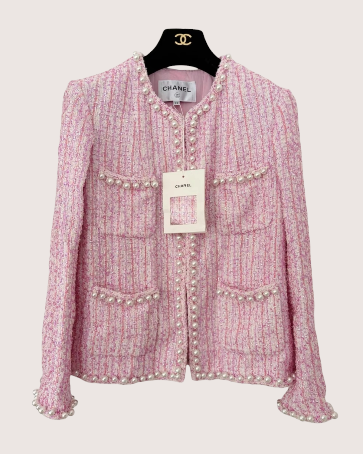 Chanel 25P Pearl Tweed Four-Pocket Jacket Pink, Beige/Ecru, Multicolor FR 38