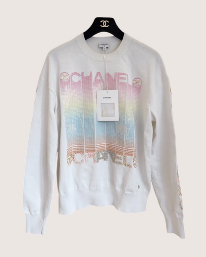 Chanel 24C Sequin Logo Sweater White, Pink, Multicolor FR 36