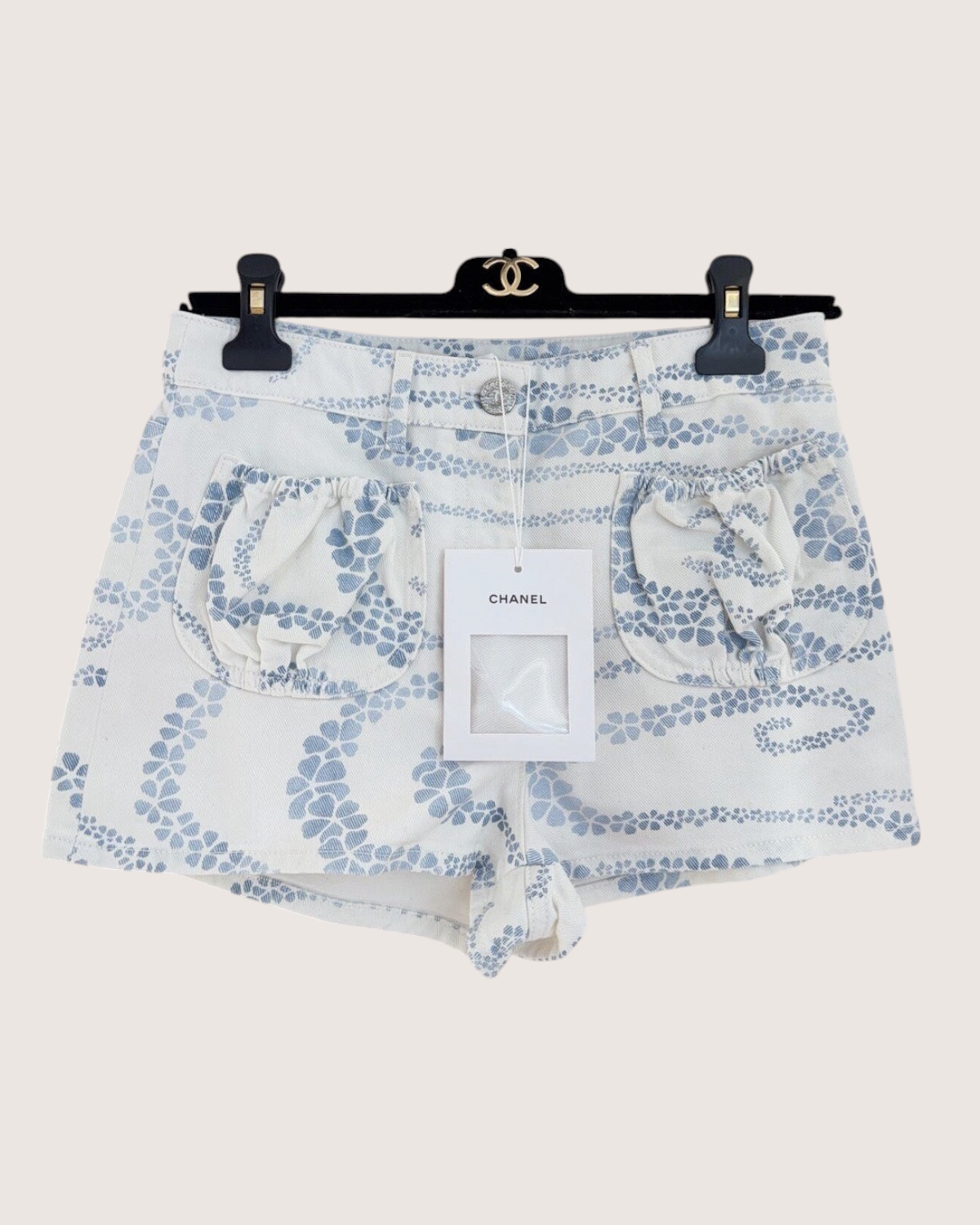 Chanel 25M Coco Beach Denim Shorts White, Blue FR 34