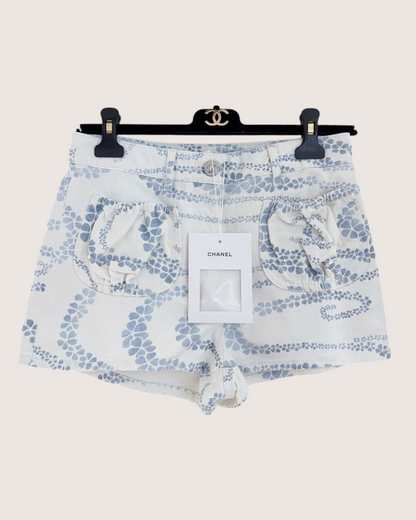 Chanel 25M Coco Beach Denim Shorts White, Blue FR 34