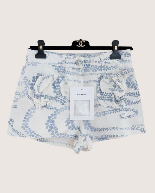 Chanel 25M Coco Beach Denim Shorts White, Blue FR 34
