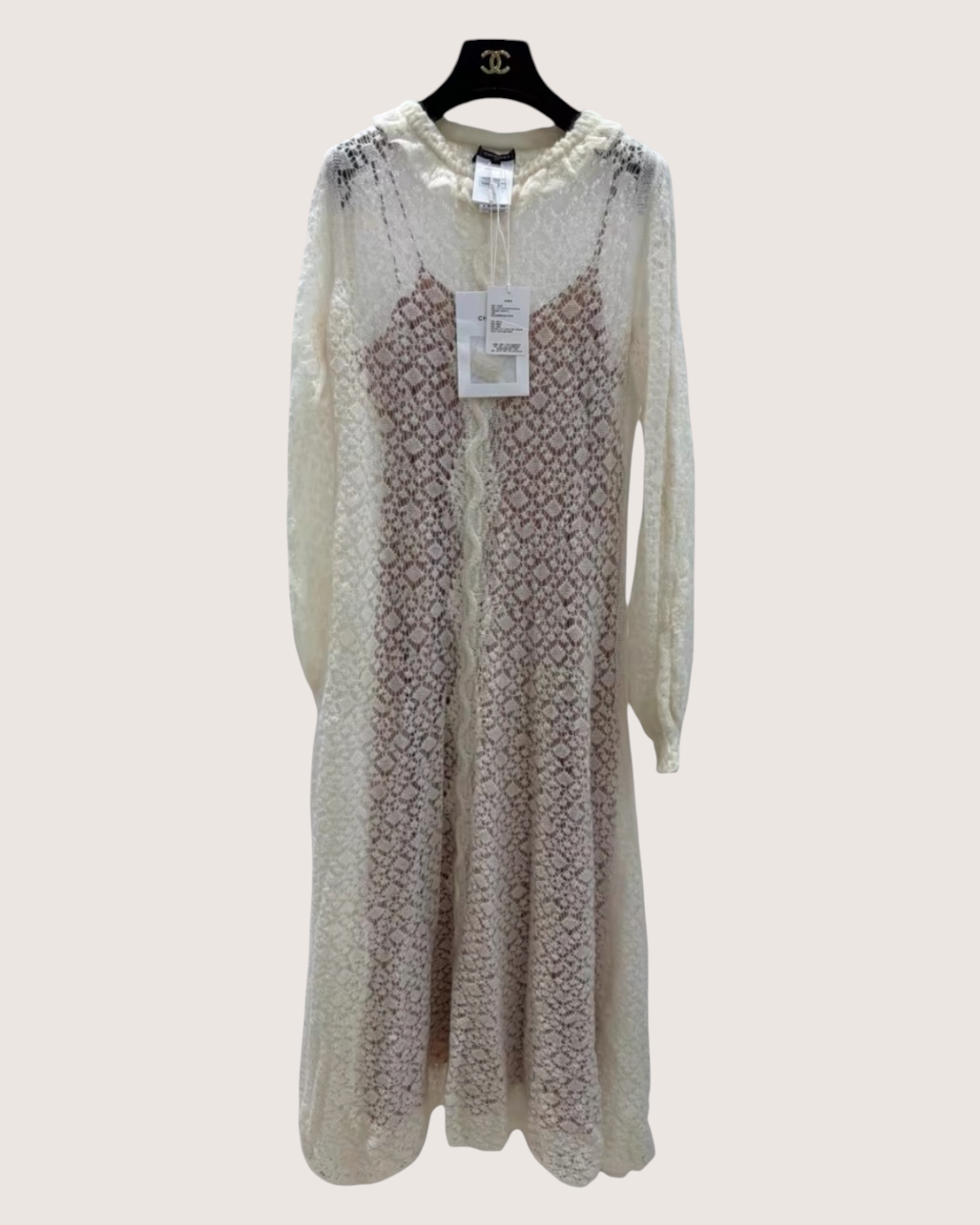 Chanel 23K Crochet Openwork Mid-Length Dress Beige/Ecru FR 36