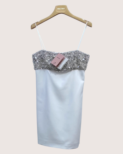 Miu Miu Crystal & Pearls Embellished Mini Dress