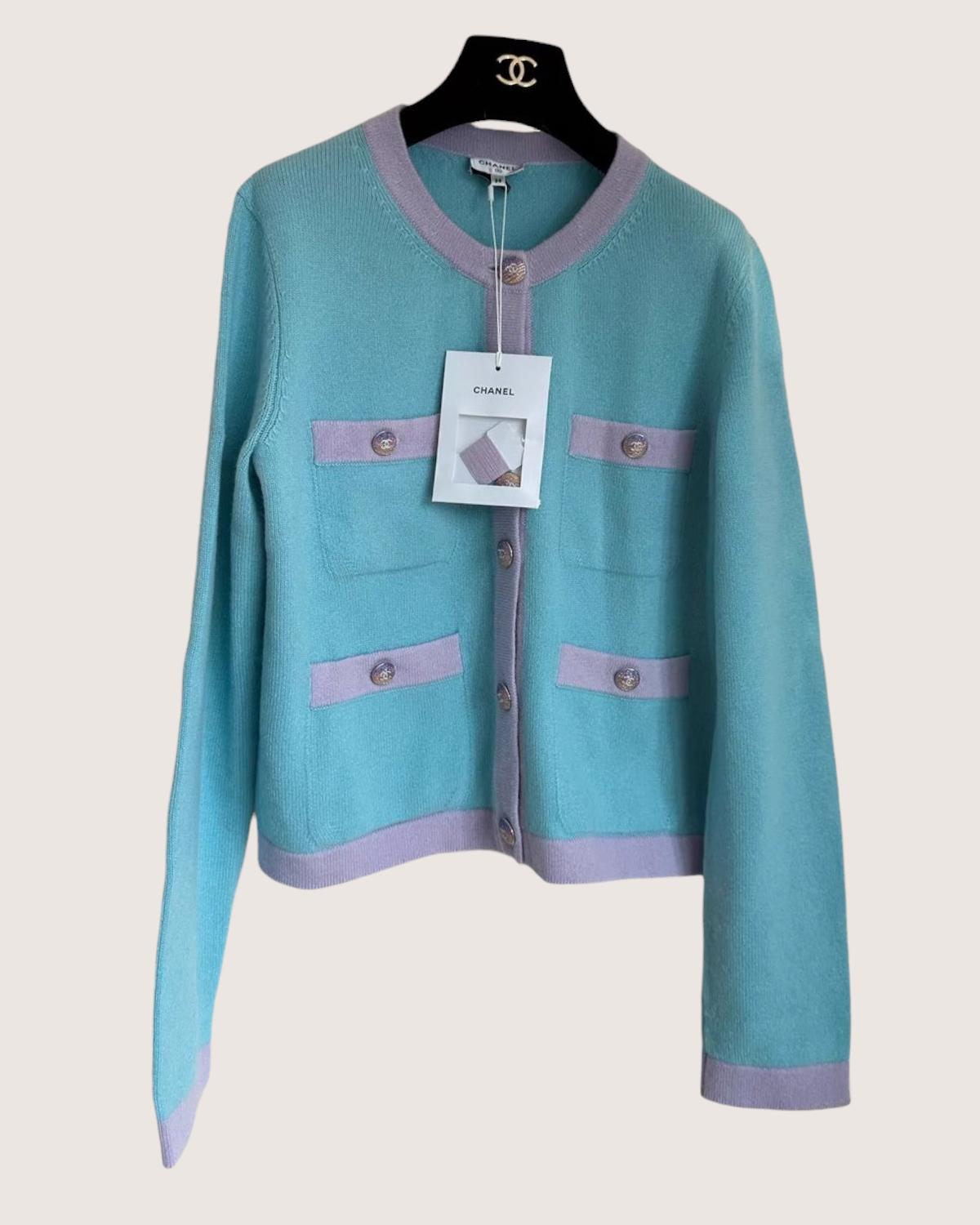 Chanel Cashmere Pocket Crystal Button Cardigan
