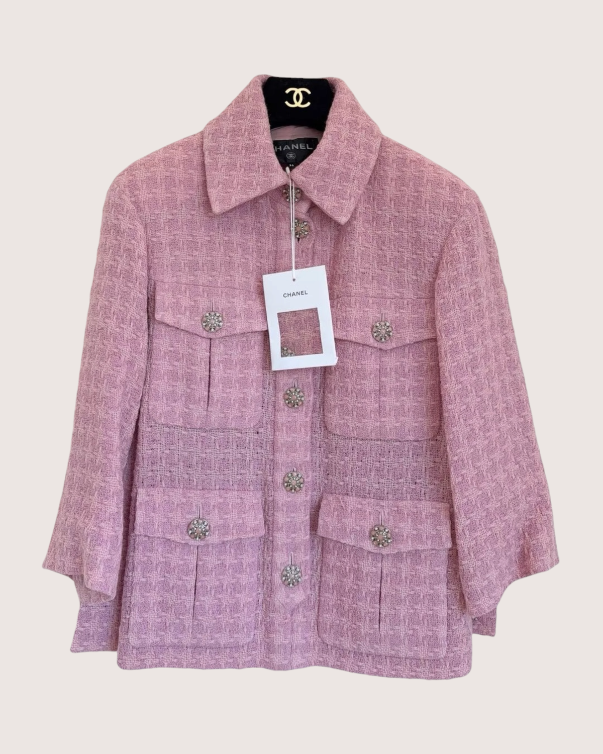 Chanel 19B Houndstooth Four-Pocket Tweed Jacket Pink FR 34