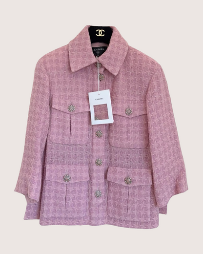 Chanel 19B Houndstooth Four-Pocket Tweed Jacket Pink FR 34