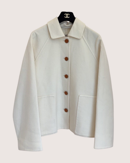 Hermès Cashmere Raglan-Sleeve Patch-Pocket Jacket Beige/Ecru FR 36