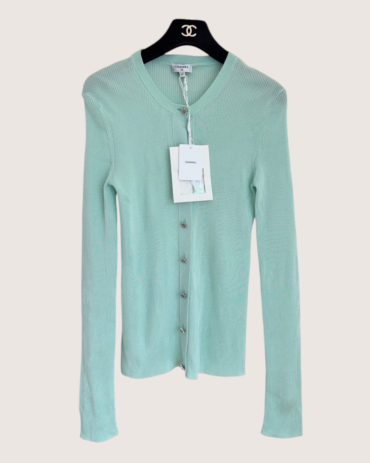 Chanel 26A Ribbed Cardigan Green FR 40