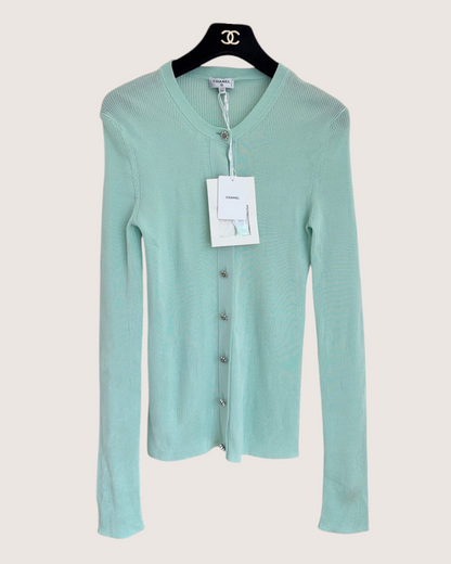 Chanel 26A Ribbed Cardigan Green FR 40