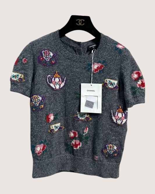 Chanel 24A Teapot-Print Wool Top - Grey, Multicolor