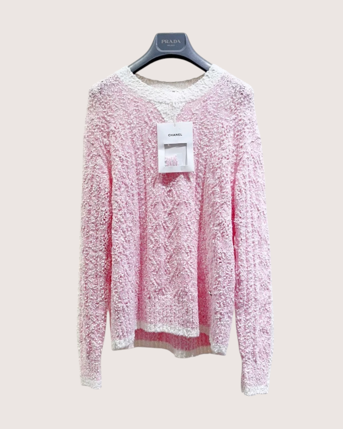 Chanel 24P Cashmere Bouclé Sweater Pink, White FR 34