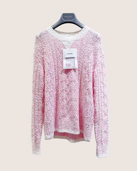Chanel 24P Cashmere Bouclé Sweater Pink, White FR 34