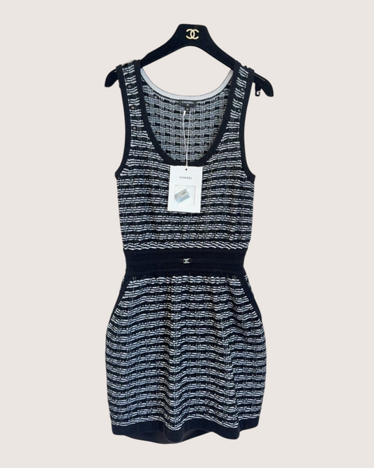 Chanel 25P Striped Mini Dress Black, White FR 36