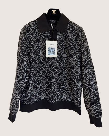 Chanel 25C CC Polo Sweatshirt Black, White FR 40