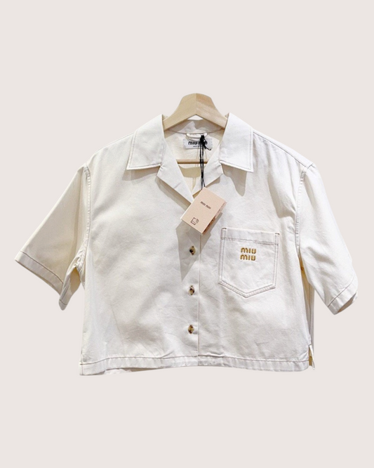 Miu Miu Cropped Logo Shirt Beige/Ecru FR 38