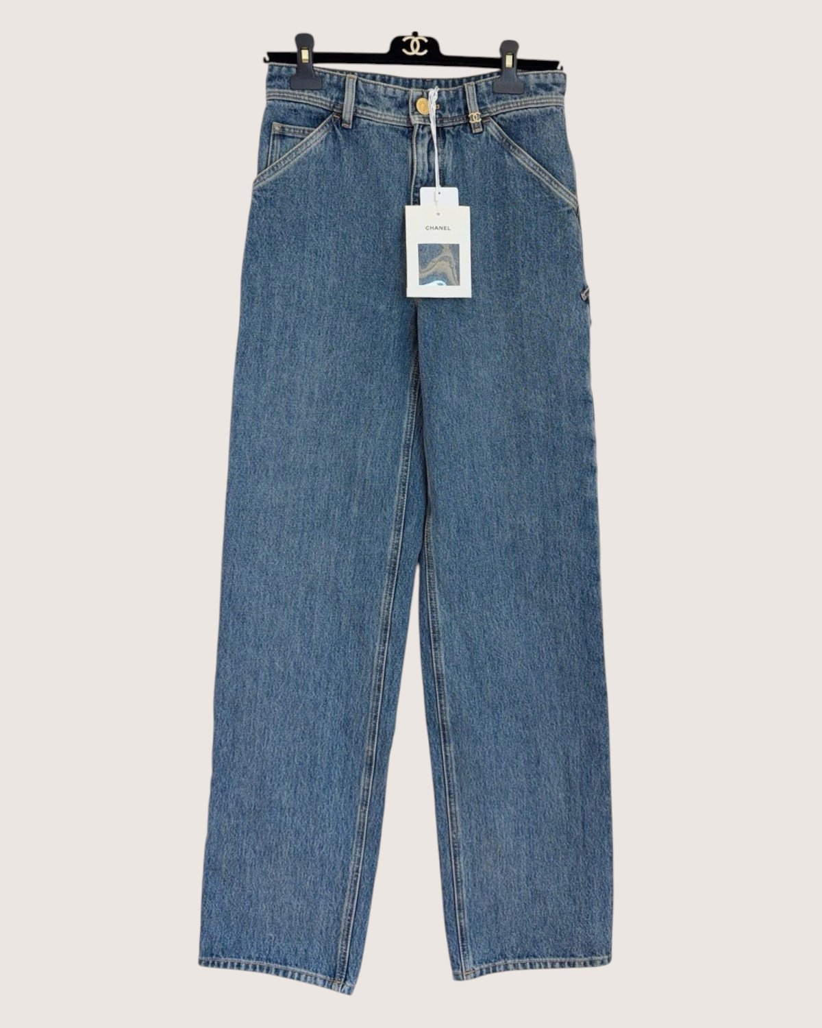 Chanel 26B CC Carpenter Straight Denim Jeans Blue FR 38