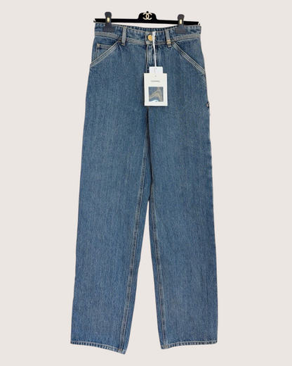 Chanel 26B CC Carpenter Straight Denim Jeans Blue FR 38